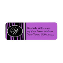 Purple Zebra Monogrammed Return Address Labels