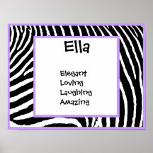 Purple Zebra Name Art Print