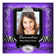 Purple Zebra Photo Quinceanera 15th Birthday Personalized Announcement