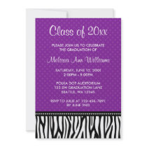 Purple Zebra Polka Graduation Announcement