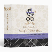 Purple Zebra Print Carriage Baby Photo Album Vinyl Binder