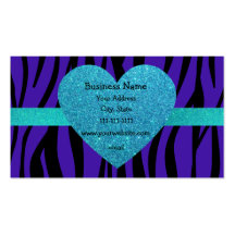 Purple zebra stripe turquoise heart business card
