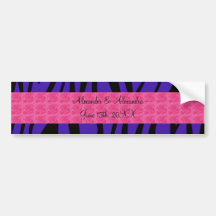 Purple zebra stripes pink roses wedding favours bumper sticker