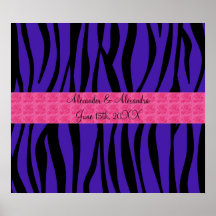 Purple zebra stripes pink roses wedding favours posters