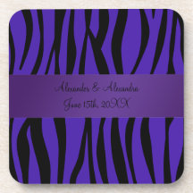 Purple zebra stripes wedding favours drink coaster