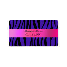 Purple zebra stripes wedding favours address labels
