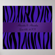 Purple zebra stripes wedding favours print