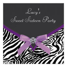 Purple Zebra Sweet 16 Birthday Party Custom Invitation