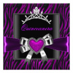 Purple Zebra Tiara Quinceanera 15th Birthday Party Invites