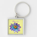 Purple Zinnia Flower Monogram Keychain