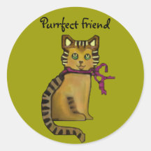 Purrfect Friend Green Eyed Cat Round Stickers