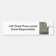 pussy, with Great Pussy comes Great Responsibility Bumper Stickers