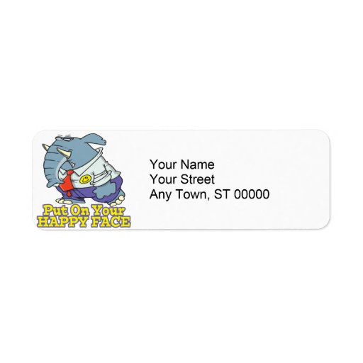 put on your happy face facade elephant return address label