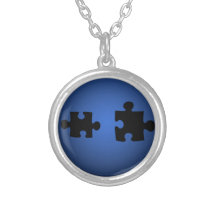 Puzzle649 PUZZLE PIECES BLACKS BLUES DIGITAL WALL Custom Necklace