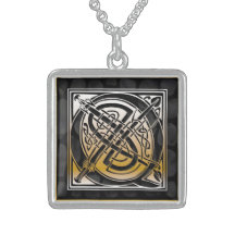 Q Initial Monogram "Celtic Black Stone" Necklaces