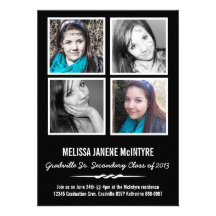 Quad Photo Four Squares Graduation Black and White Invites