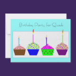Quadruplets Cupcake Birthday Invitation invitations