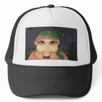 Quantum Kid in a Halloween Pumpkin Trucker Hat