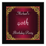quarantième art déco de rouge de noir de fête d'an invitations personnalisées