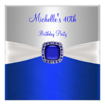 quarantième Bijou bleu blanc argenté élégant d'ann Cartons D'invitation Personnalisés