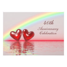 quarantième Coeurs de rubis d'anniversaire Carton D'invitation