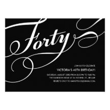 Quarantième invitations noires et blanches d'anniv