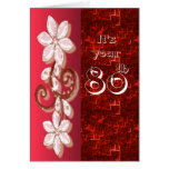 Quatre-vingtième modèle floral rouge de carte d'an