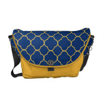 Quatrefoil clover pattern navy blue yellow fashion messenger bags