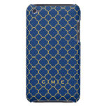 Quatrefoil clover pattern navy yellow 3 monogram iPod Case-Mate cases
