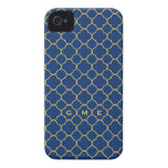 Quatrefoil clover pattern navy yellow 3 monogram iPhone 4 cover