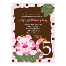 QUEEN OF THE JUNGLE 5th Birthday Invitation