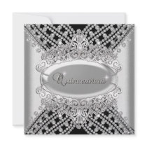 Quinceanera 15 Birthday Party Black White Diamonds Custom Announcements