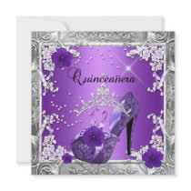 Quinceanera 15 Birthday Party Purple Silver Custom Announcement