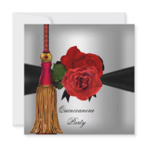 Quinceanera 15 Birthday Party Red Silver Announcements