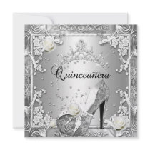 Quinceanera 15 Birthday Party Silver Custom Announcement
