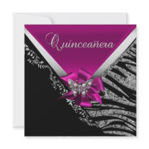 Quinceanera 15  Birthday Zebra Pink Black Silver Announcements