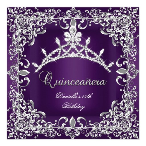 Quinceanera 15th Birthday Party Dark Purple Custom Invite