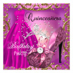 quinceanera 15th Birthday Party Gold Dress Tiara Personalized Invite
