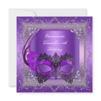 Quinceanera 15th Birthday Party Masquerade Purple Personalized Invitation