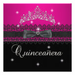 Quinceanera 15th Birthday Party Pink Black Lace 4 Personalized Invite