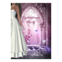 Quinceanera 15th Birthday Party Pink  White Dress Personalized Invite
