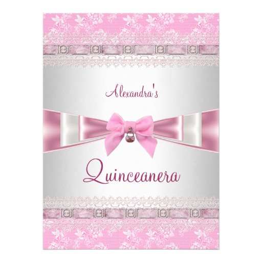 Quinceanera 15th Birthday Party Pink White Floral Personalized Announcements