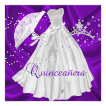 Quinceanera 15th Birthday Party Purple White Invite