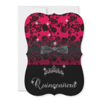 Quinceanera 15th Birthday Party Red Black Lace Personalized Invite
