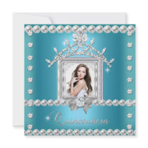 Quinceanera 15th Birthday Party Teal Blue Custom Invitations