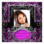 Quinceanera 15th Birthday Purple Black White Zebra Announcements