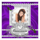 Quinceanera 15th Birthday Purple Rose White Invitations