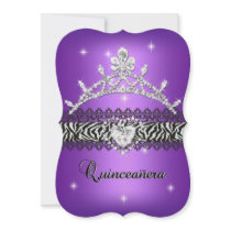 Quinceanera 15th Birthday Zebra Purple Black 2 Personalized Invitation