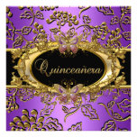 Quinceanera 15th Damask Purple Gold Black Custom Announcements