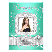 Quinceanera 15th Green Lace Pearl Photo Invitation